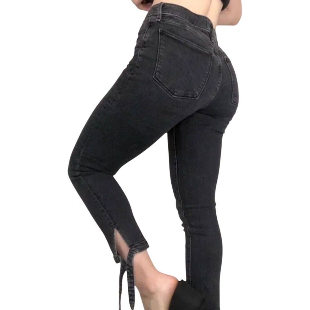 ABERCROMBIE & FITCH High Rise Super Skinny FADED BLACK JEANS Ties @ Ankle 25/0-R